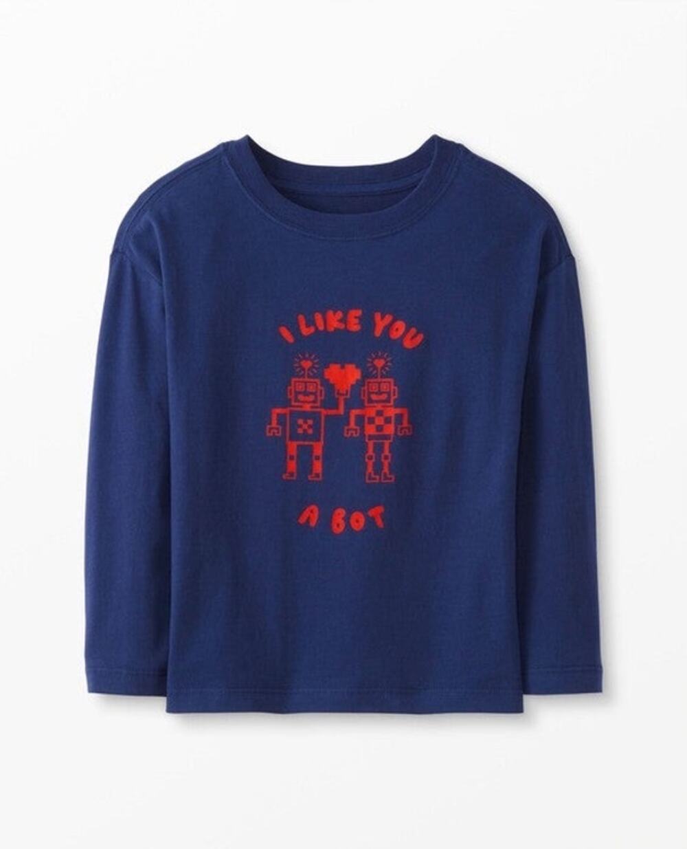 Hanna Andersson Boys Blue Robot Valentine Long Sleeve Tee